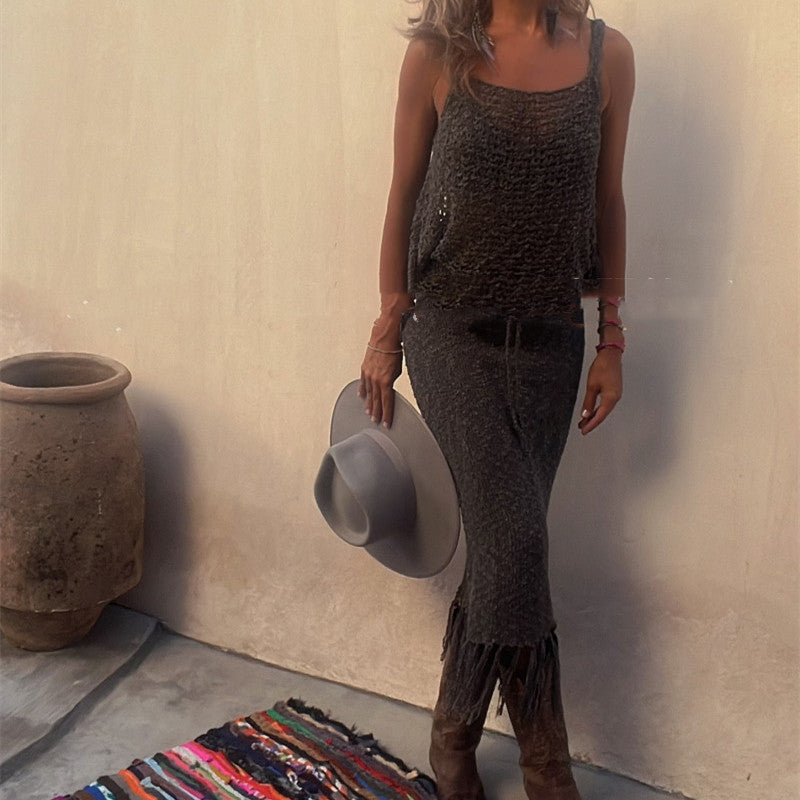 Damklänning Urban Stil Bomull med Tofsar-1