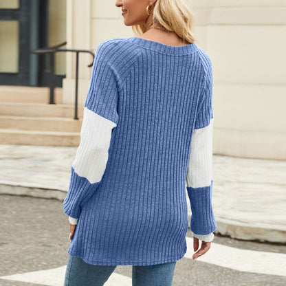 Kvinnors Långärmad Skjorta V-Hals Färgblock Mjuk Blandning-2