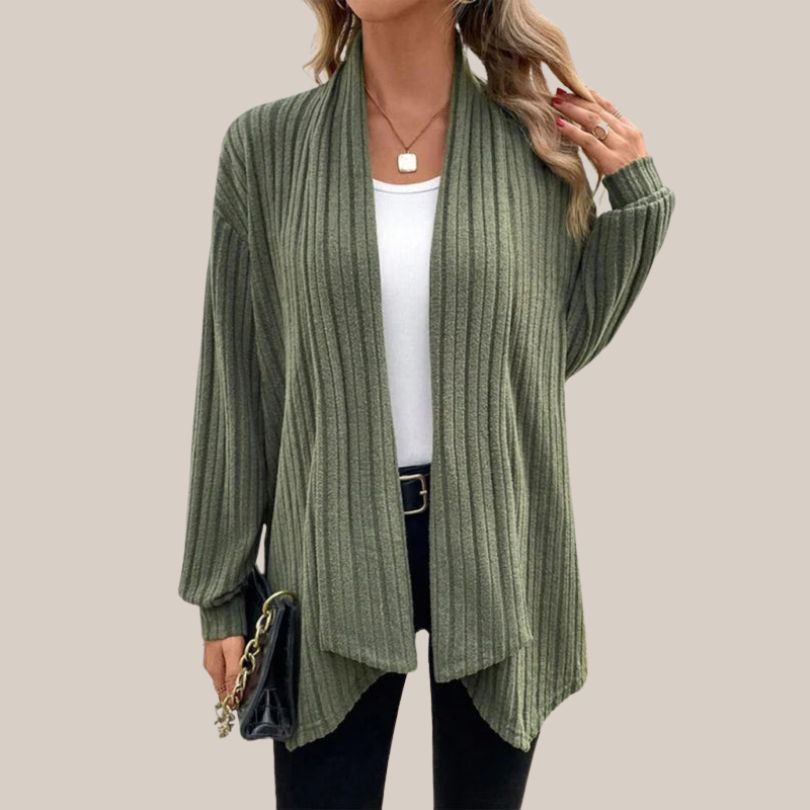 Dam Ribbad Kofta Öppen Front Akryl-2