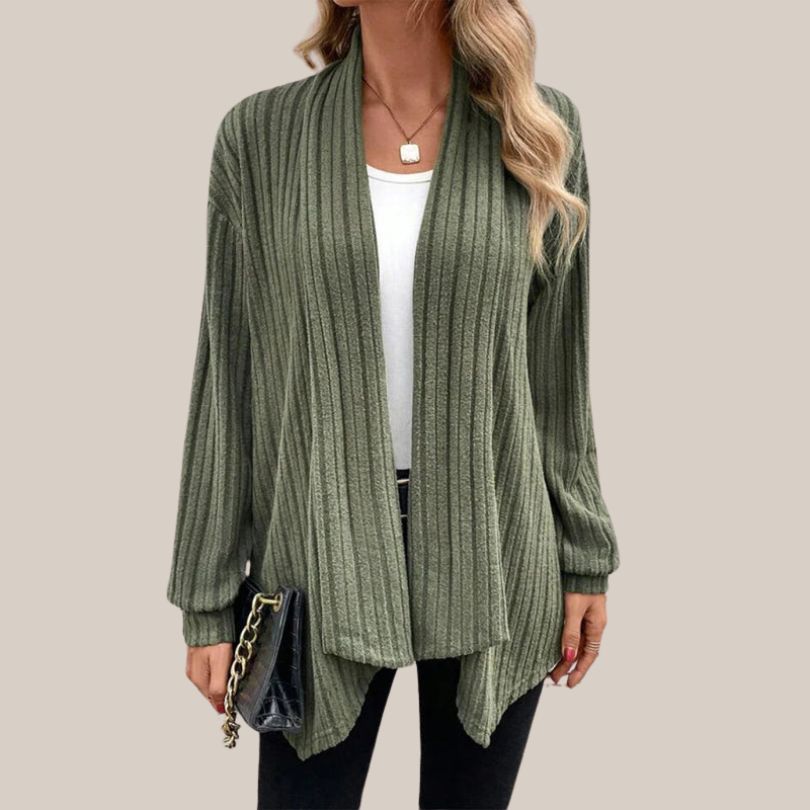 Dam Ribbad Kofta Öppen Front Akryl-3