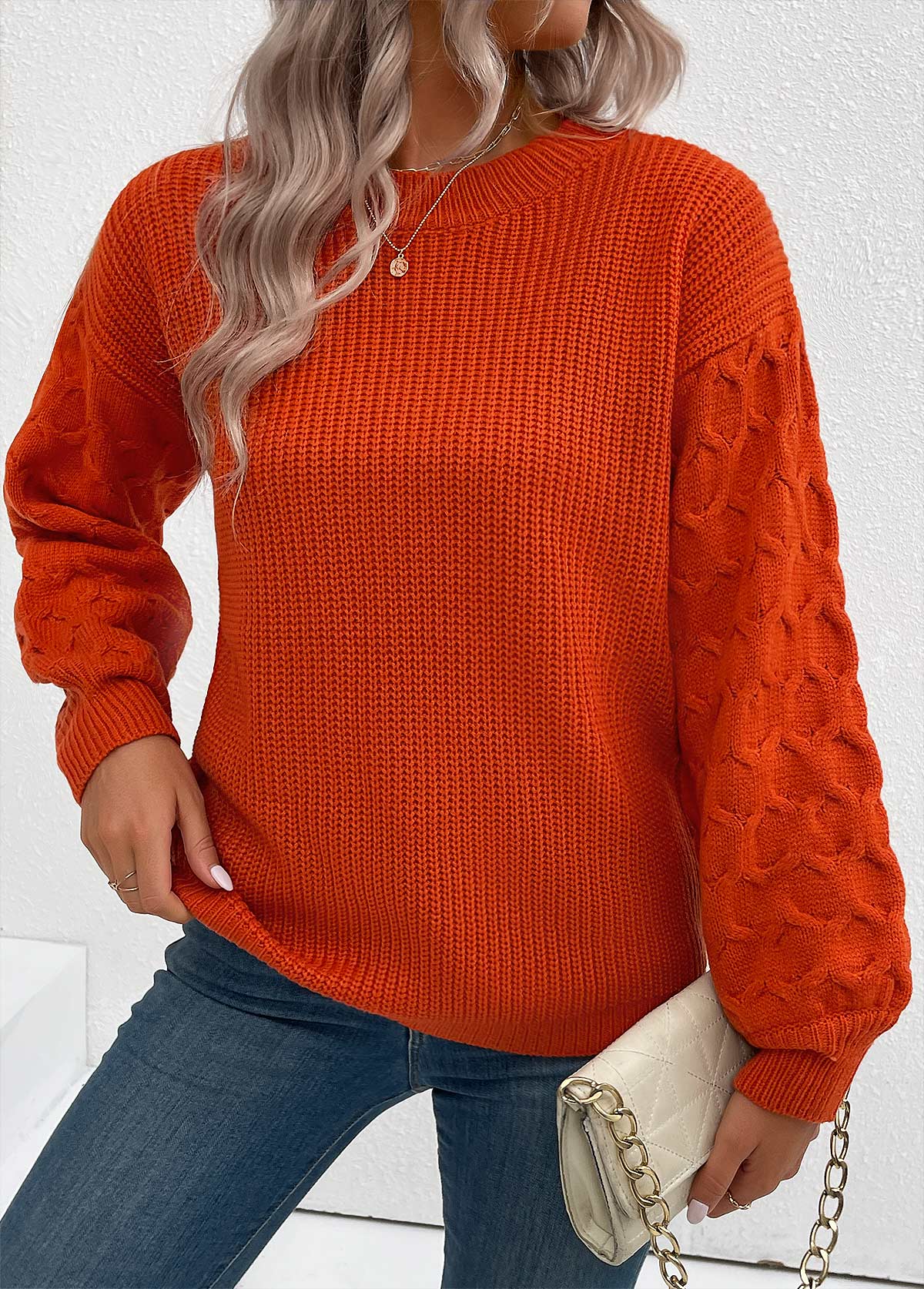 Dam Tröja Cirkulär Halsringning Mjuk och Andningsbar Tegelröd-6