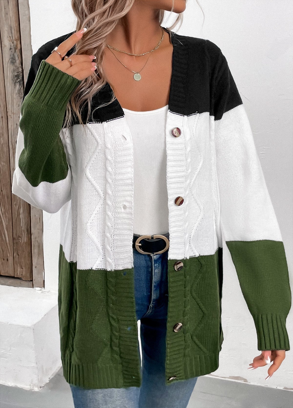 Variant image for Damjacka med Knappar och Lapptäckdesign i Mjukt Material-1