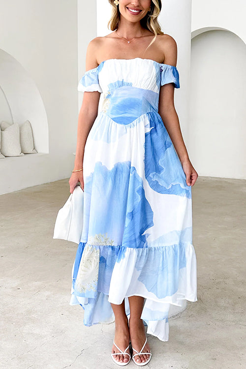 Dam Klänning Off-Shoulder Blommönster Midi i Bomull/polyester-2