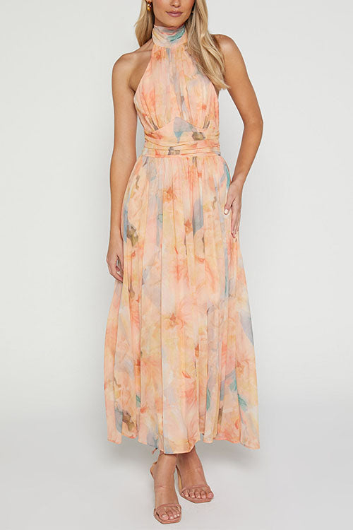 Maxiklänning Dam Halterneck Rygglös Lång Klänning Bomull och Polyester-3