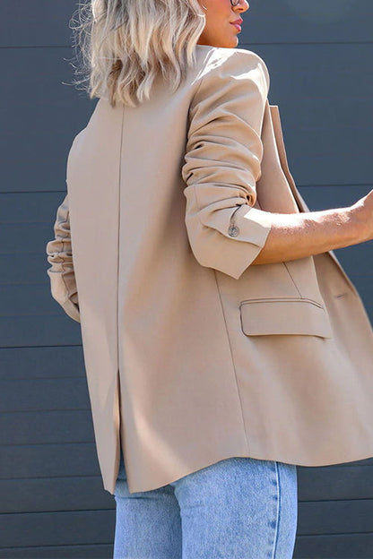 Dam Blazer Klassisk En-Knapp Bomullsblandning med Bakspalt-5