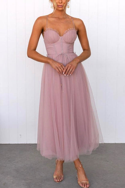 Lång Klänning Dam Mesh Swing med Bakre Knytning-3