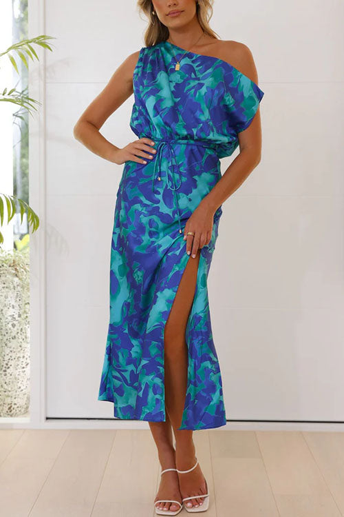 Fina Dam Klänningar Blommönster Maxi med Sidospår Bomullsblandning-5