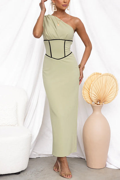 Dam Maxiklänning Axelfri Färgblock Bomull Polyester-2