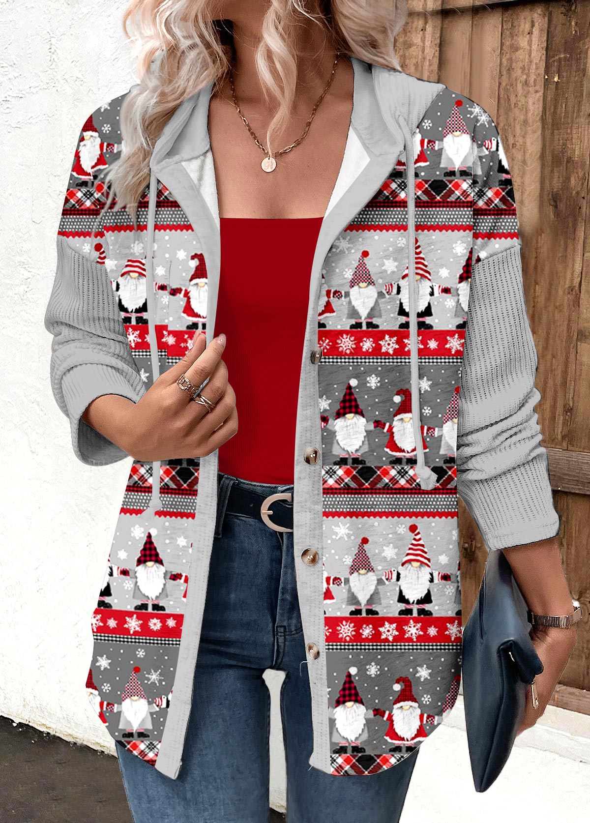 Variant image for Lång Hoodie Dam Justerbar Huva Festlig Design Mjuk Tyg-1