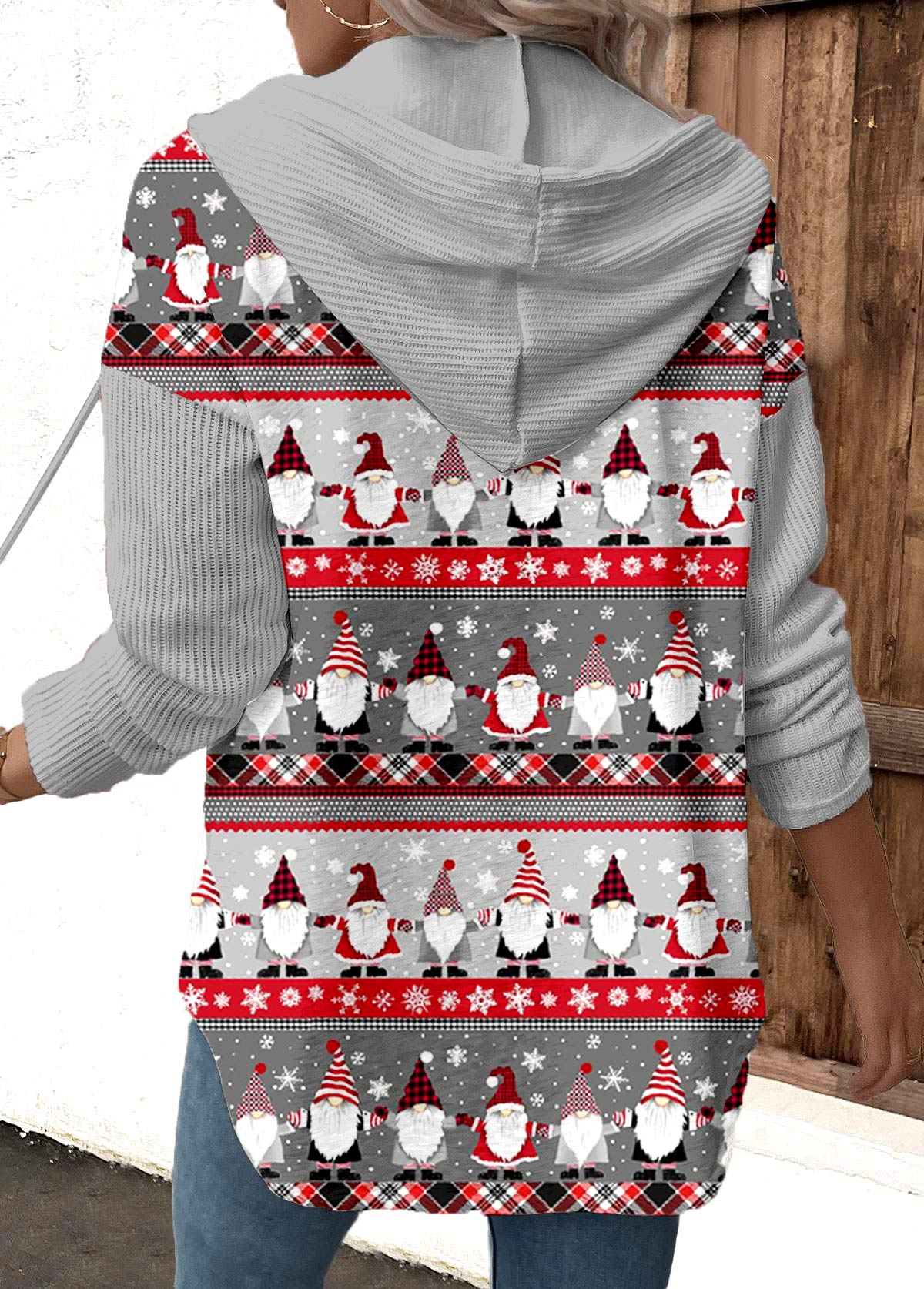 Lång Hoodie Dam Justerbar Huva Festlig Design Mjuk Tyg-3