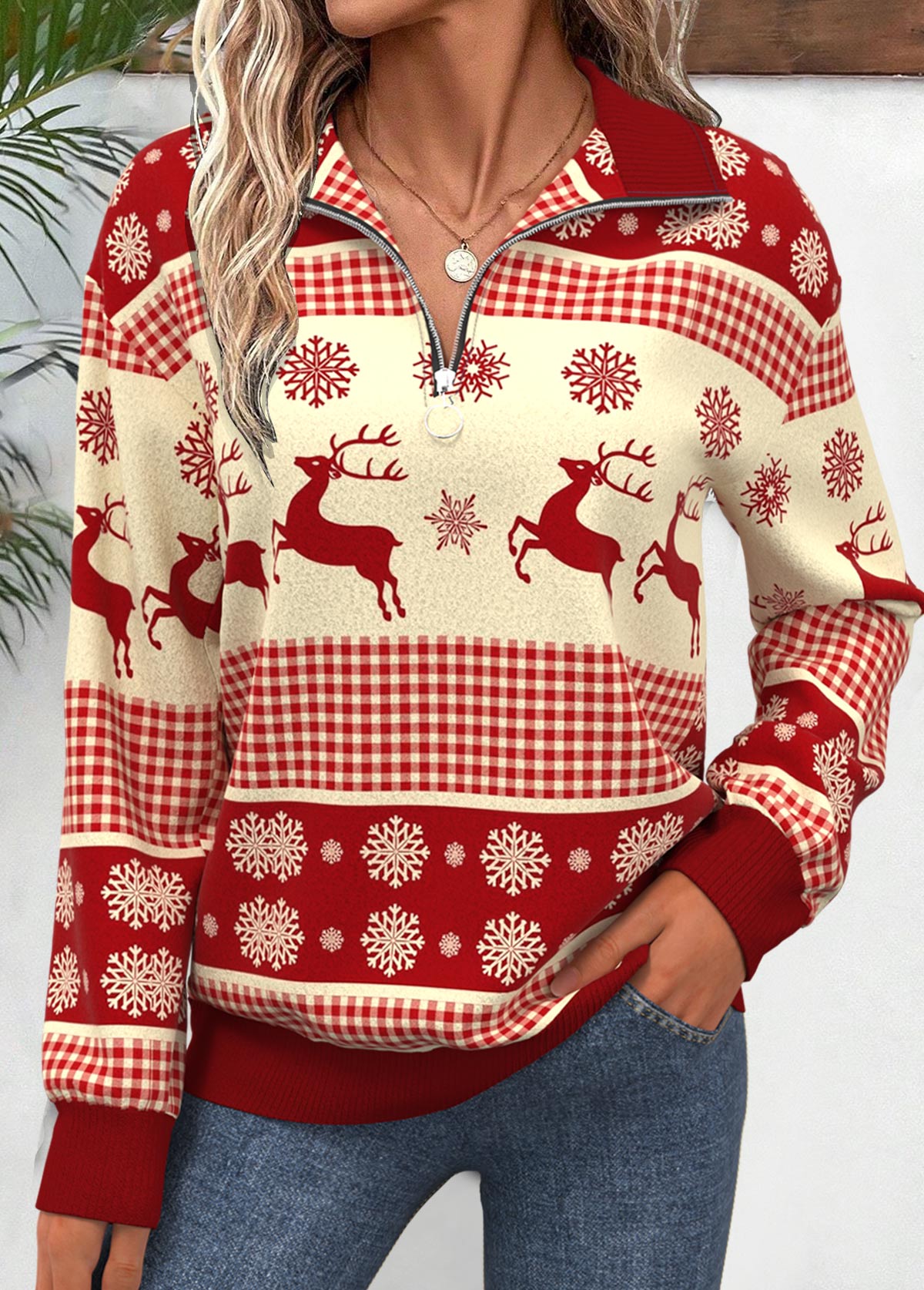 Variant image for Kvinnors Jultröja med Dragkedja Mjukt Material-1