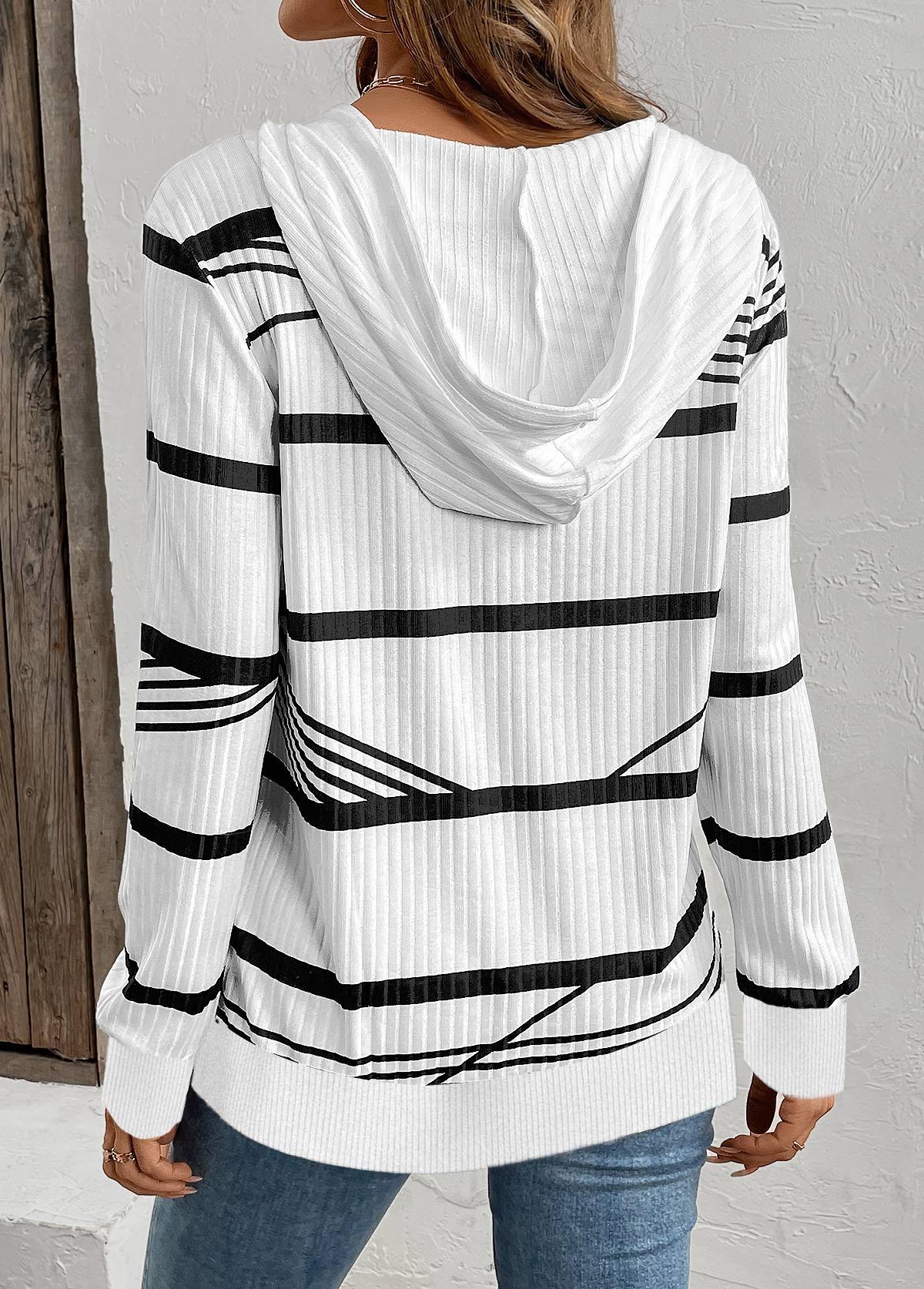 Dam Hoodie Randig Justerbar Huva Mjuk Andningsbar Tyg-3