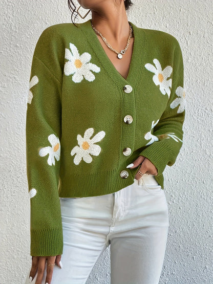 Variant image for Stickad Dam Tröja Långa Ärmar Blommönster Mjuk Material-13