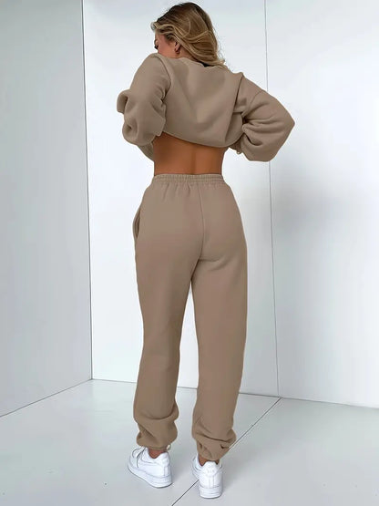 Kvinnors Joggingdräkt Mjuk Casual Tröja och Byxor Elastisk Blend-3