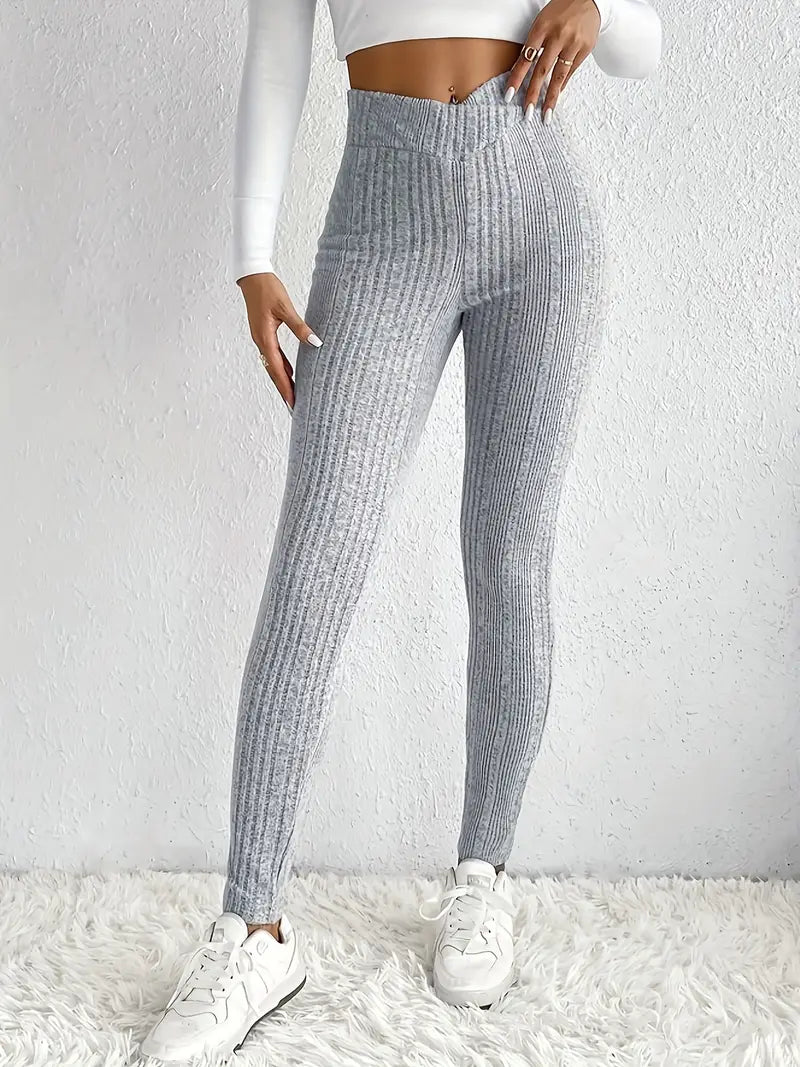 Dam Skinny Byxor Hög Midja Ribbad Stretch Material-2