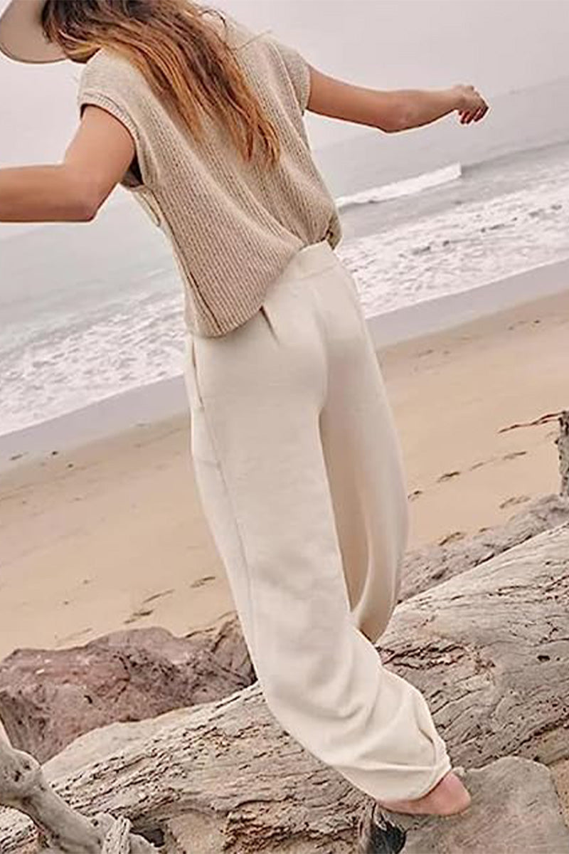 Dams 2-delat Set T-shirt Högmidjade Loungebyxor Polyester-3