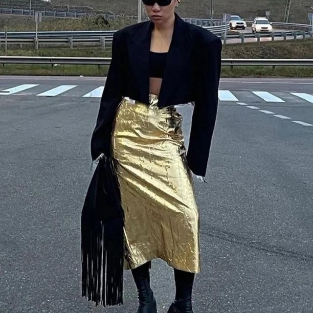 Variant image for Dam Midi Kjol Rynkstruktur Polyester Elastan-1