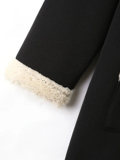 Dam Fleece Kappa med Huva Vinter Svart-3