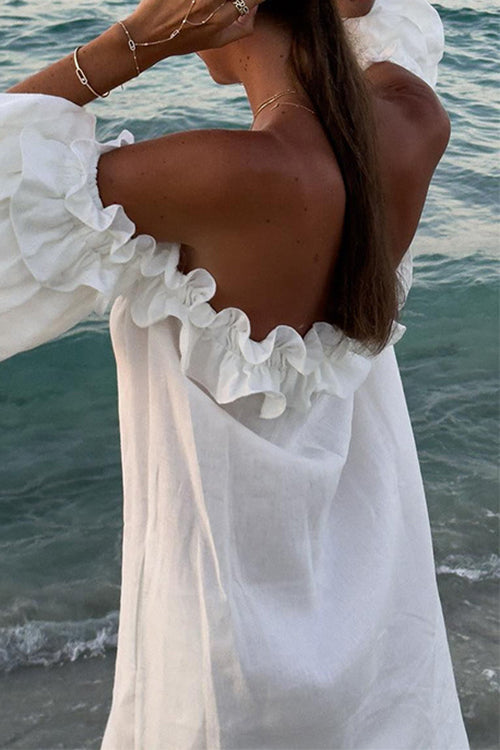 Dam Maxiklänning Off Shoulder Ruffle Bomullslinne För Sommar-2