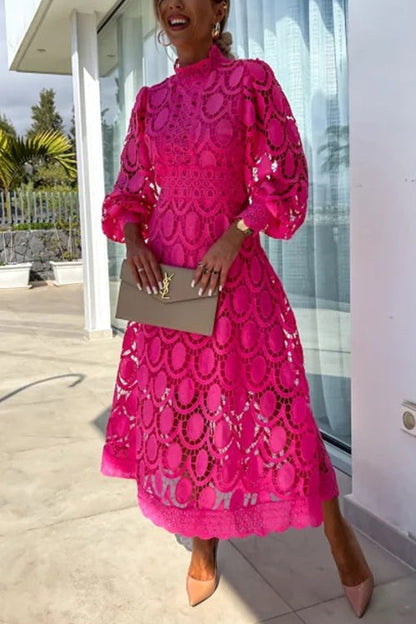 Variant image for Dam Midiklänning Puff Ärmar Spets Detaljer Bomull Polyester-1