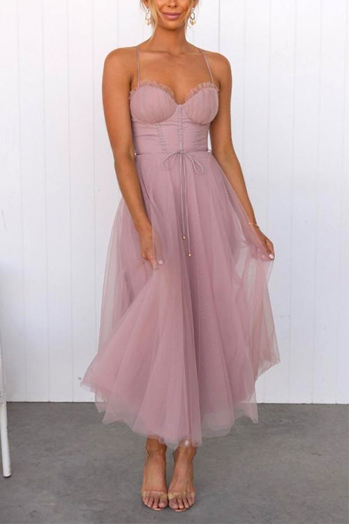 Lång Klänning Dam Mesh Swing med Bakre Knytning-4