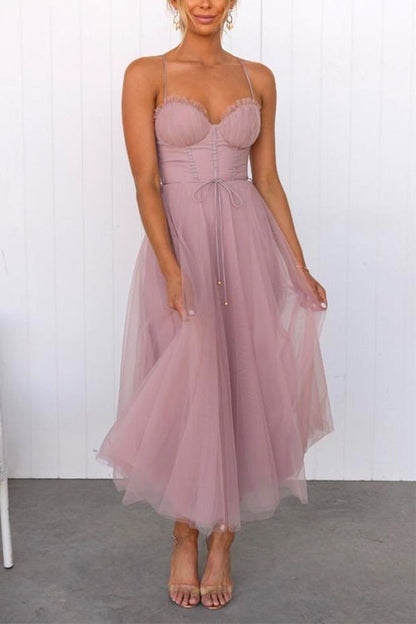 Lång Klänning Dam Mesh Swing med Bakre Knytning-4