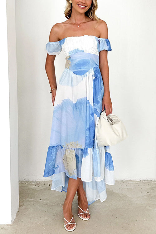 Dam Klänning Off-Shoulder Blommönster Midi i Bomull/polyester-3