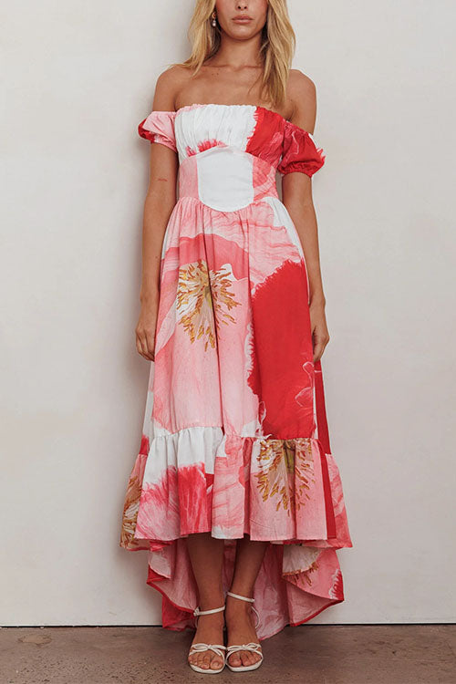 Variant image for Maxiklänning Dam Off Shoulder Blommönster Ruffle Bomull Polyester-1