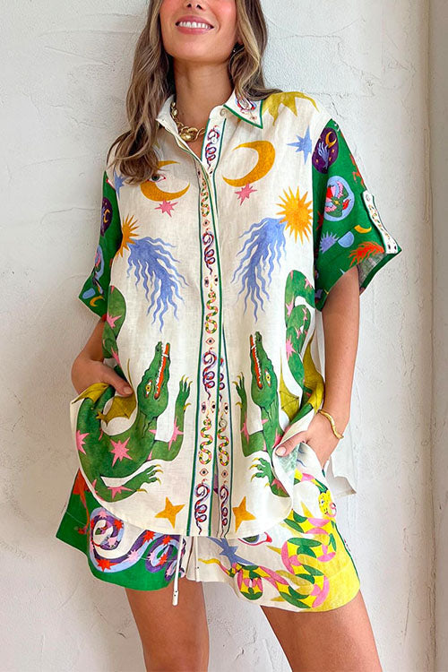 Dam Blus och Shorts Set Tecknat Tryck Bomull Polyester-1