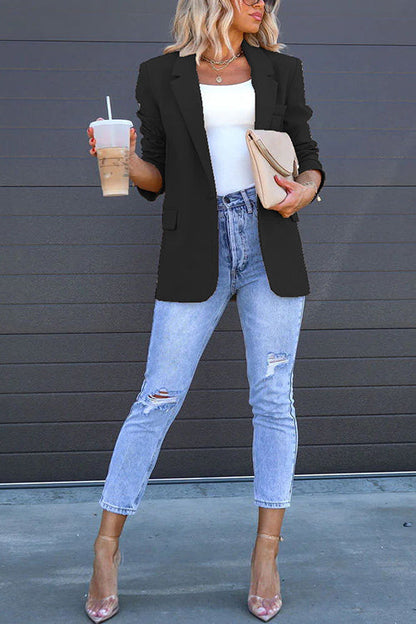 Variant image for Dam Blazer Klassisk En-Knapp Bomullsblandning med Bakspalt-5