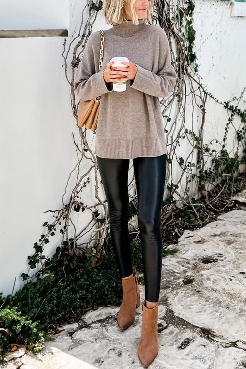 Stickad Dam Tröja Turtleneck Mjuk Bomull och Polyester-1