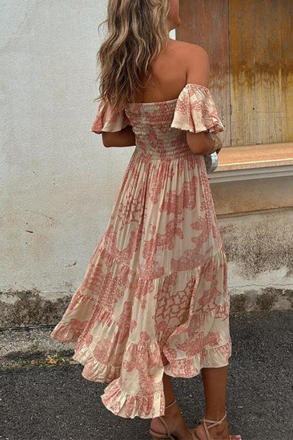 Dam Klänning Off Axlar Rynkad Midi i Bomull och Polyester-4