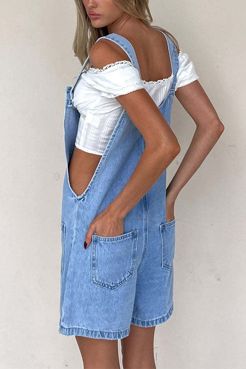 Dams Denim Romper Med Knappstängning Och Fickor Bomull Polyester-4