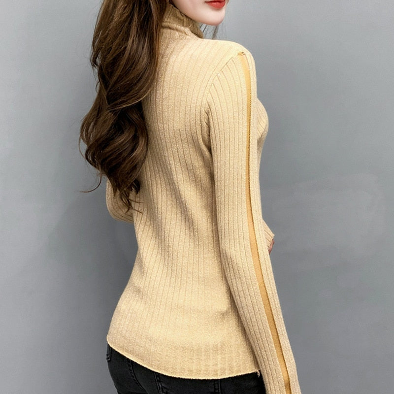 Dam Blus Med Rullkrage Bomull Akryl-5