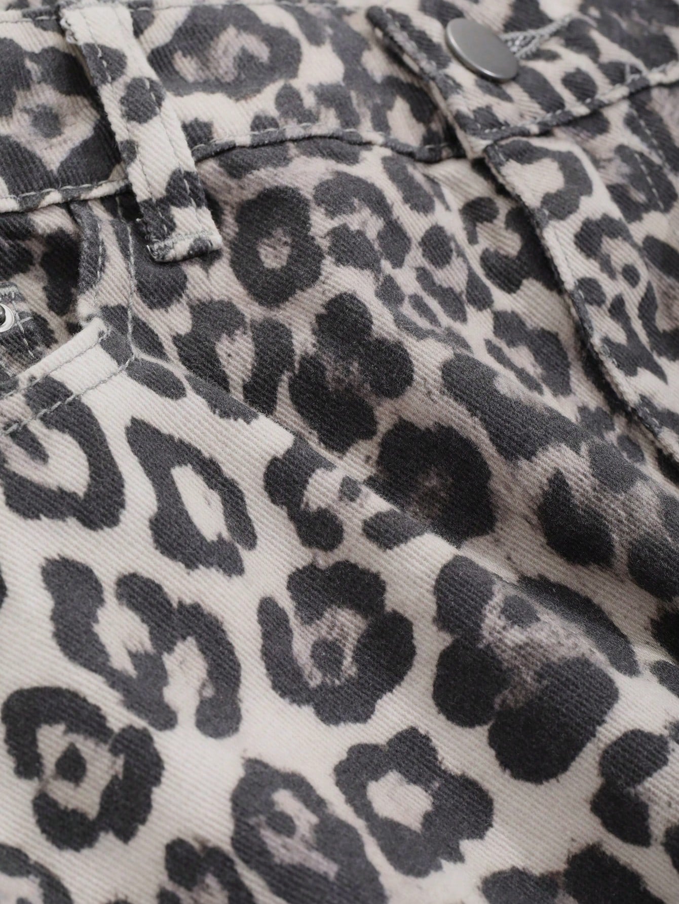 Damjeans Hög Midja Leopardmönster 100% Bomull Lång Passform-6