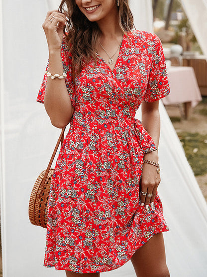 Variant image for Damklänning Mini Blommönster Kortärmad 100% Bomull Viskos-7