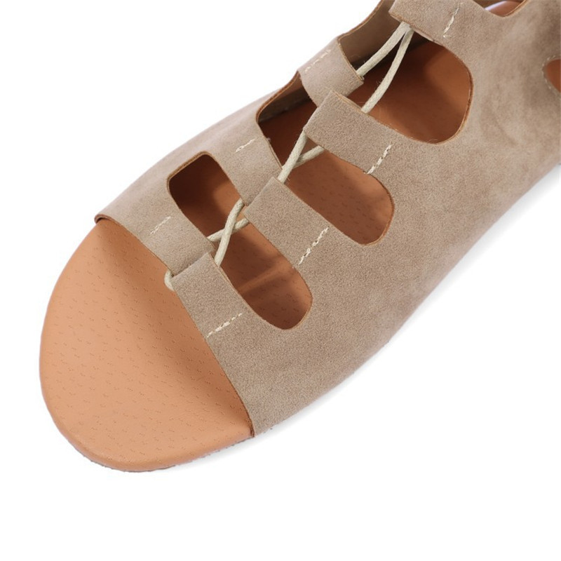 Dam Sandaler T-bundet PU-läder Platt Klack-3