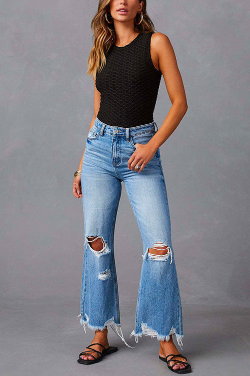 Dam Jeans Med Hög Midja Rippad Bomull Polyester 1