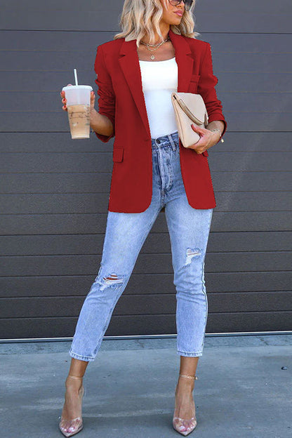 Variant image for Dam Blazer Klassisk En-Knapp Bomullsblandning med Bakspalt-9