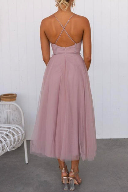 Lång Klänning Dam Mesh Swing med Bakre Knytning-5