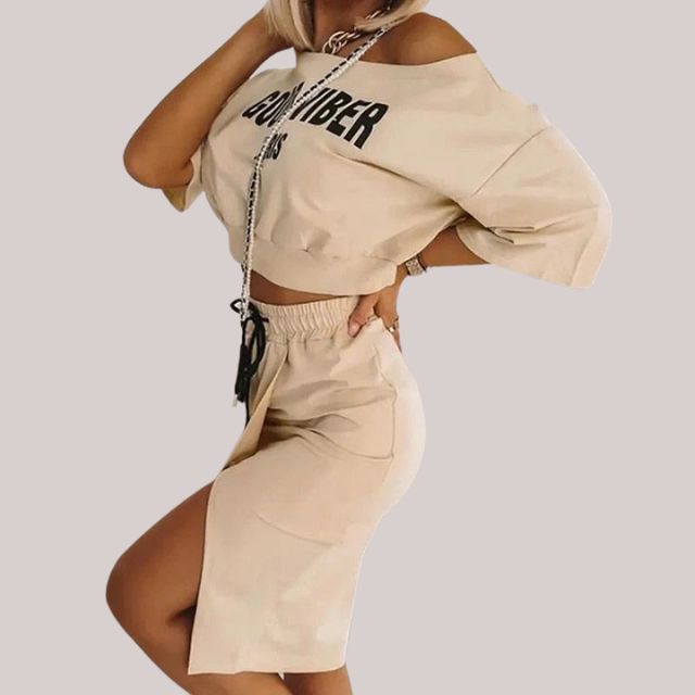 Dam Casual Crop Top och Kjol Set Mjukt Tyg för Sommar-3