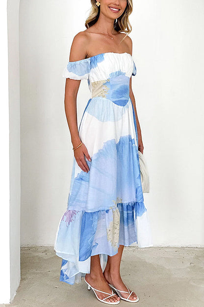 Dam Klänning Off-Shoulder Blommönster Midi i Bomull/polyester-4