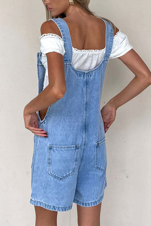 Dams Denim Romper Med Knappstängning Och Fickor Bomull Polyester-5