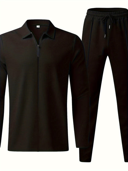 Mäns Träningsdräkt Full Zip Bomull Casual-2