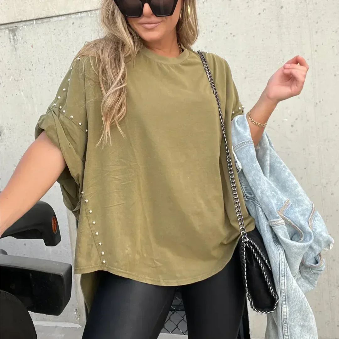 Variant image for Dam Överdimensionerad T-shirt Urban Chic Bomull med Nitar-11