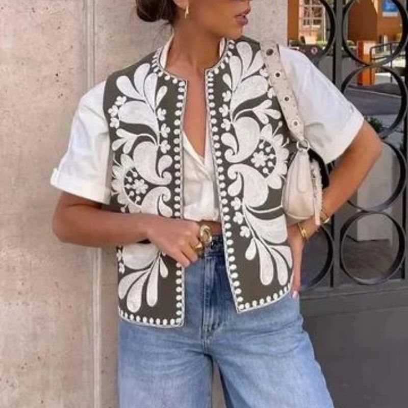 Variant image for Dam Ärmlös Väst Blomsterbroderi Polyester-1