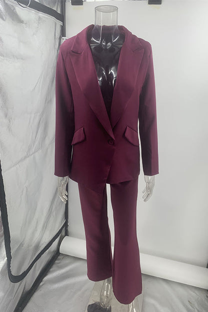 Dam Blazer Set En-Knapp Raka Byxor Bomull Polyester-3