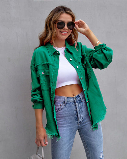 Dam Jeansjacka Knappstängning Tidlös Design Denim 5