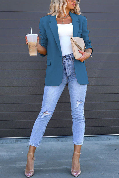 Variant image for Dam Blazer Klassisk En-Knapp Bomullsblandning med Bakspalt-13