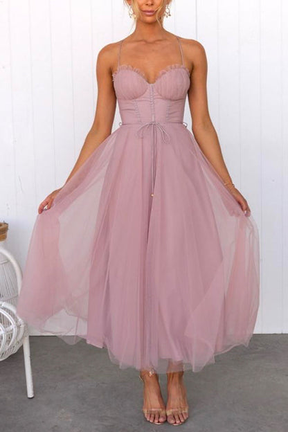 Lång Klänning Dam Mesh Swing med Bakre Knytning-6